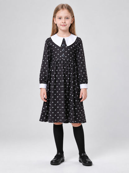 Black Carnival Dress with White Polka Dots and Collar