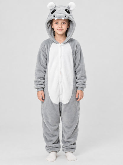 Flannel Hooded Pajama Jumpsuit with White Panel