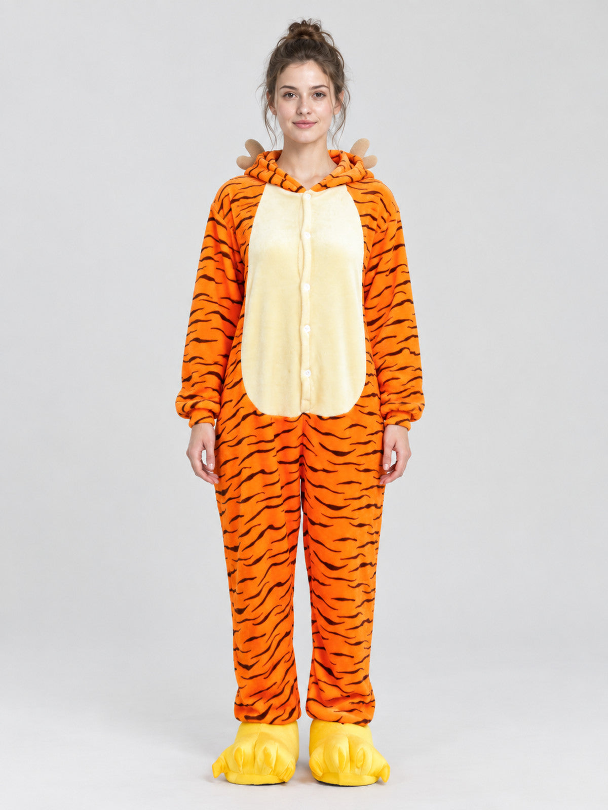 Orange Hooded Pajama Jumpsuit with Ears