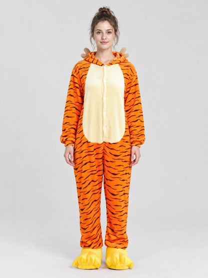 Orange Hooded Pajama Jumpsuit with Ears