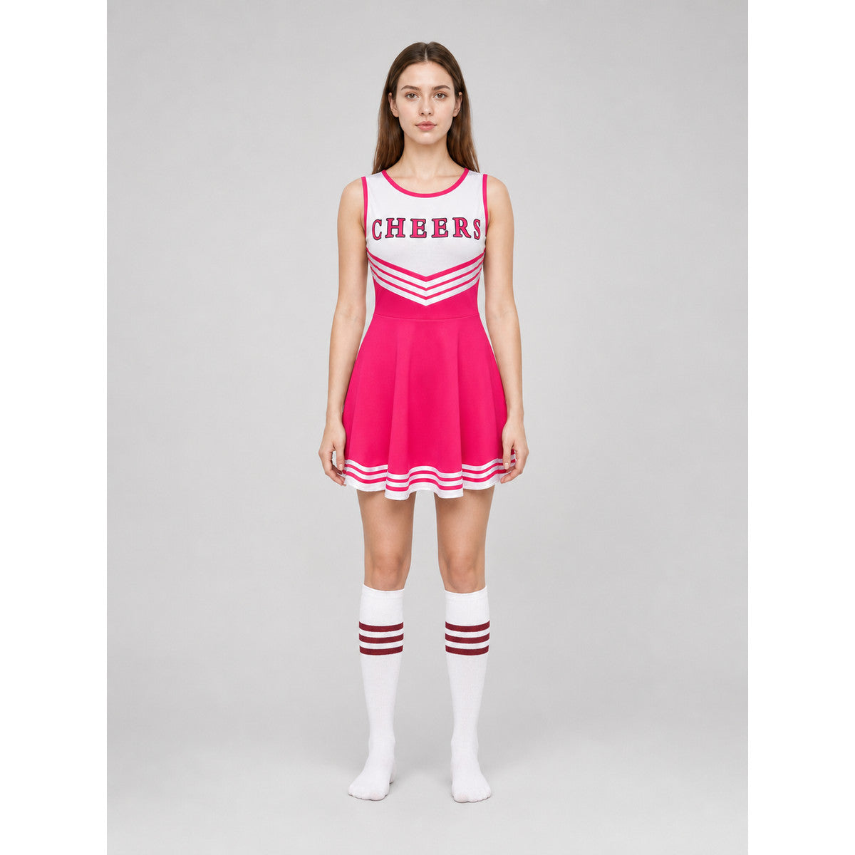 CHEERS Cheerleading Costume with Pom-Poms and Knee-High Socks front view