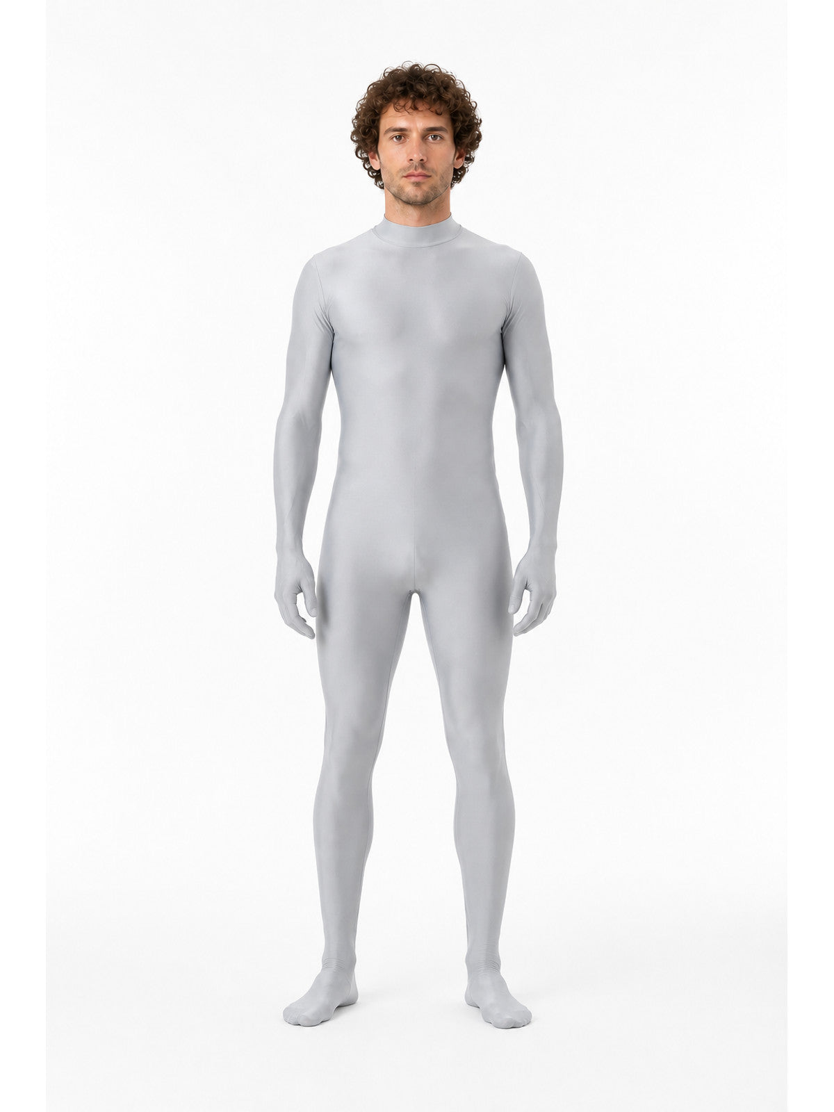 Gray Form-Fitting Jumpsuit with High Collar main product view