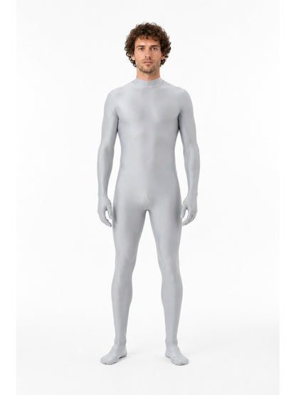 Gray Form-Fitting Jumpsuit with High Collar main product view