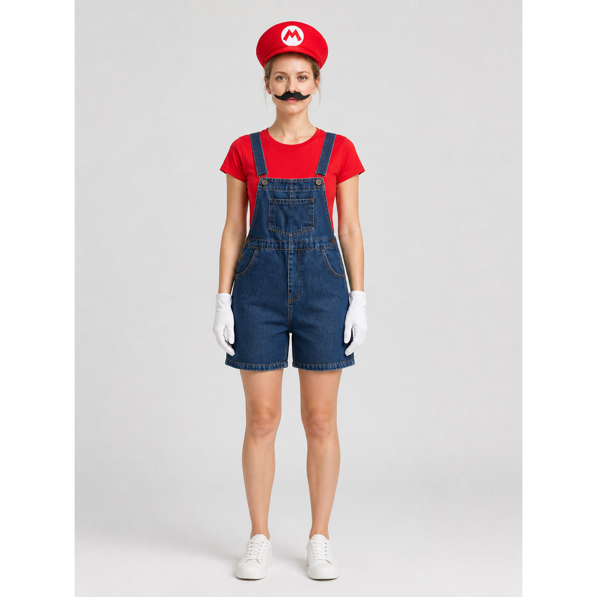 Mario Costume with T-Shirt and Bib Overalls on-model view