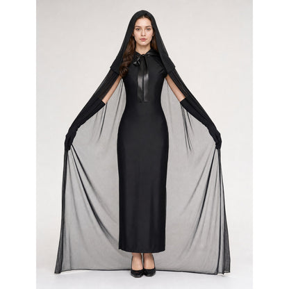 Glowing Black Hooded Mesh Cape
