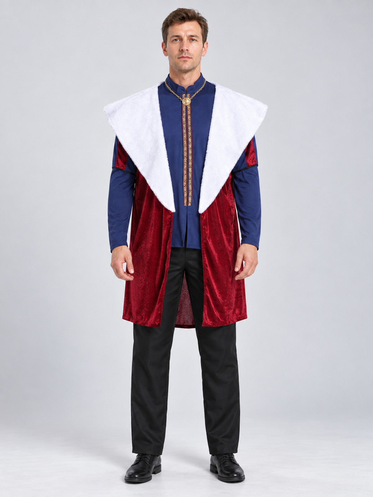 King Carnival Costume with Red Cape and Chain