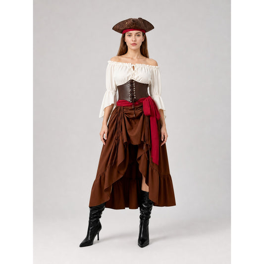 Pirate Costume with Corset, Blouse, and Skirt