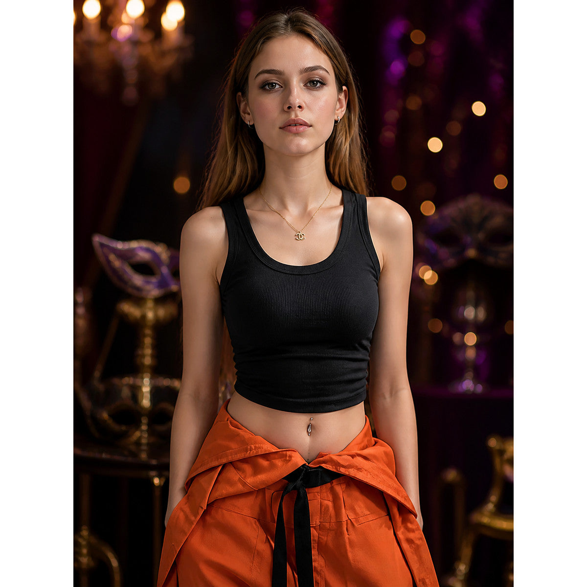 Orange Prisoner Costume Jumpsuit With Black Vest, Couples Cosplay Halloween