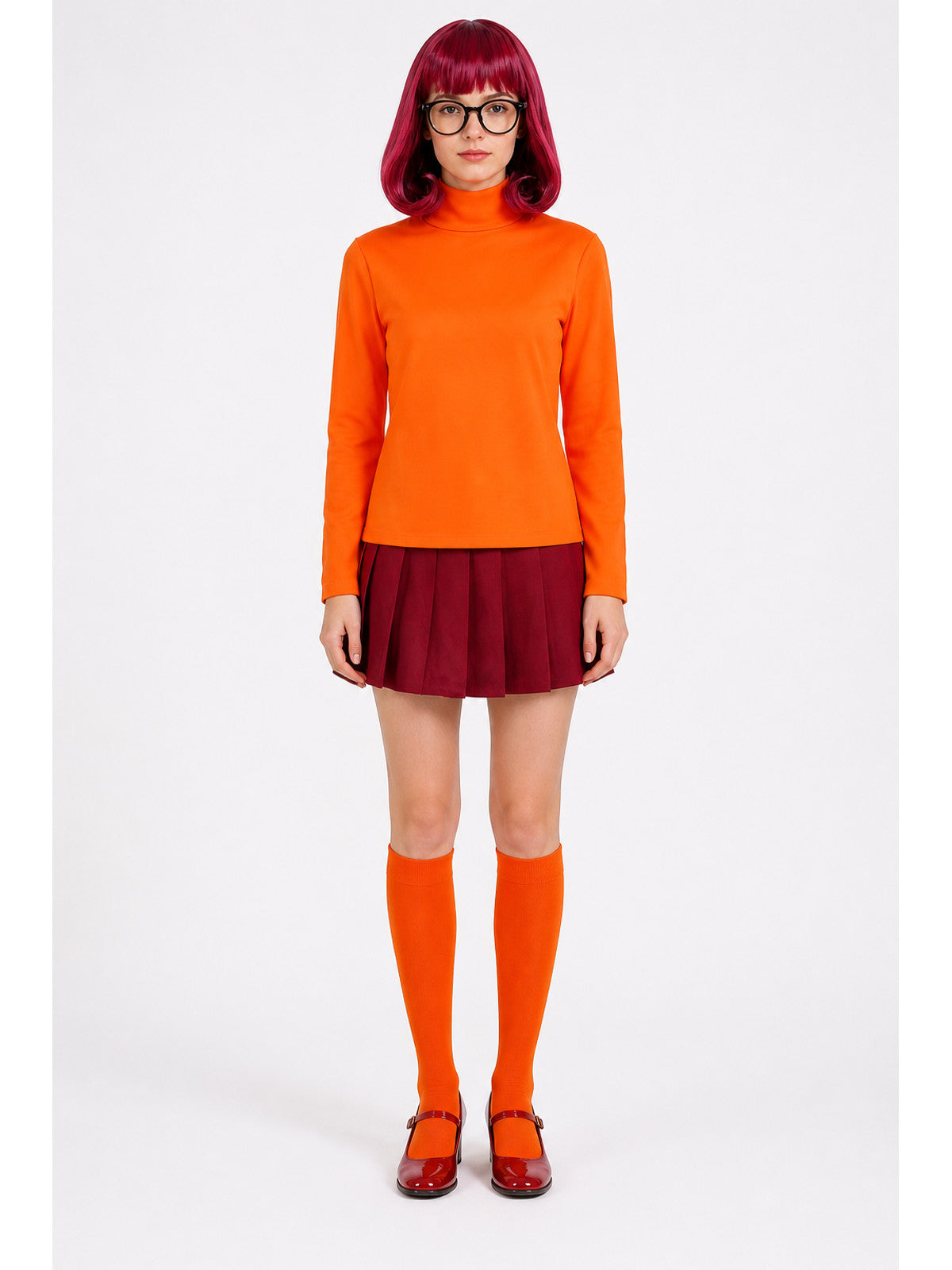 Velma Cosplay Costume: Skirt, Knee-High Socks, Wig, and Glasses main product view