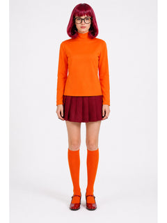 Velma Cosplay Costume: Skirt, Knee-High Socks, Wig, and Glasses