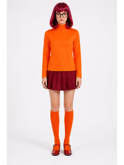 Velma Cosplay Costume: Skirt, Knee-High Socks, Wig, and Glasses main product view