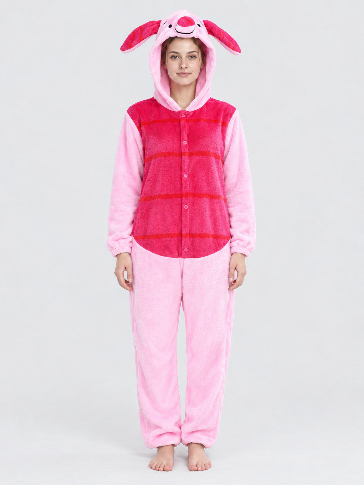 Flannel Hooded Pajama Jumpsuit with Ears