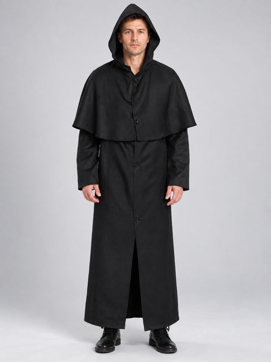 Carnival Costume: Long Black Hooded Robe