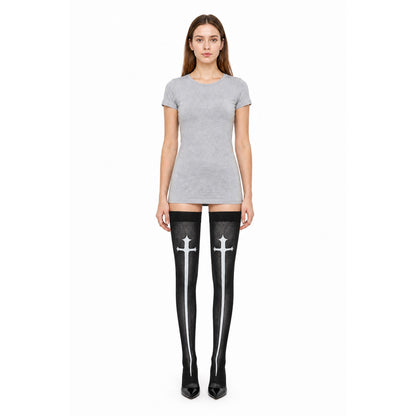 Long Black Knee-High Socks with White Cross, Pair main product view