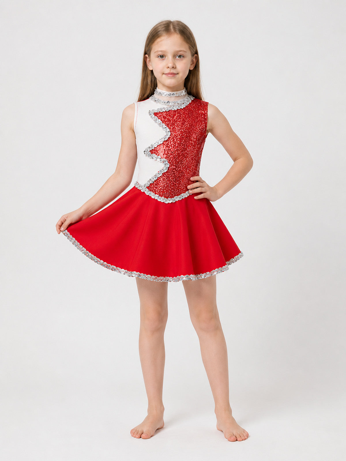 Short Red and White Sequin Party Dress main product view