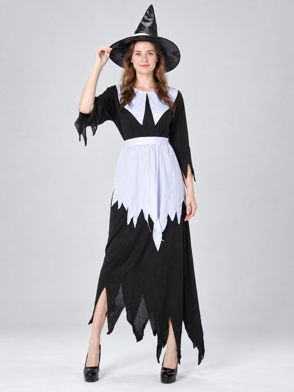 Witch Halloween Costume with Black Dress and Hat