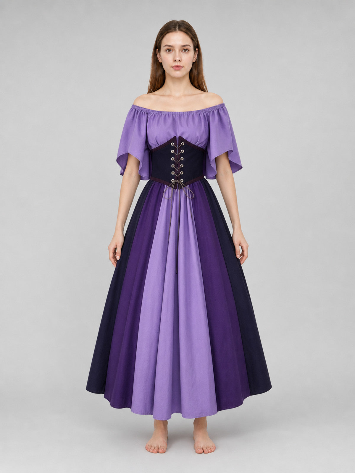 Fantasy Dress with Corset Lacing and Ruffles front view