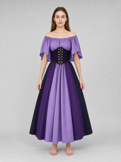 Fantasy Dress with Corset Lacing and Ruffles front view