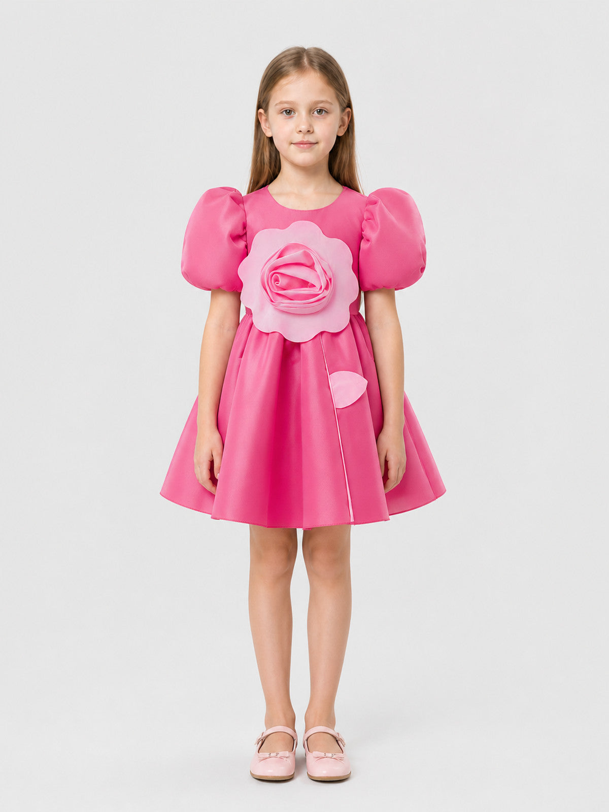 Pink Princess Dress with a Full Skirt and Roses