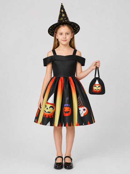 Halloween Witch and Pumpkin Costume Dress, 3 Pieces on-model view