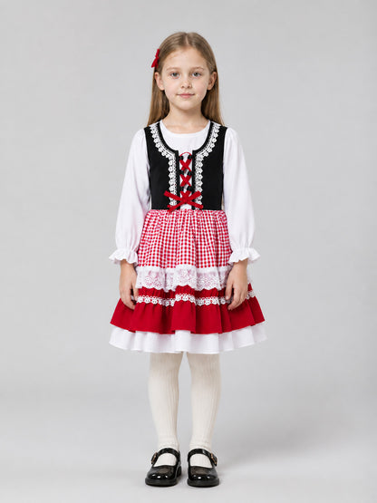 Dressy New Year's Dress with a Plaid Skirt and Lace on-model view