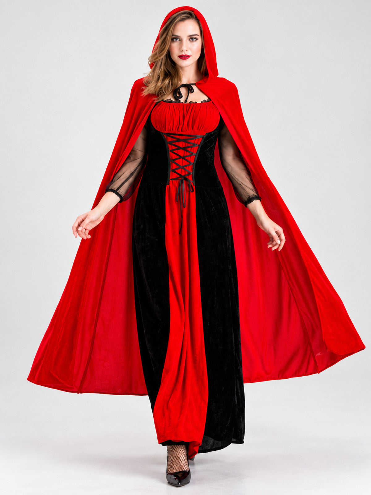 Red and Black Vampire Costume with Cape and Dress