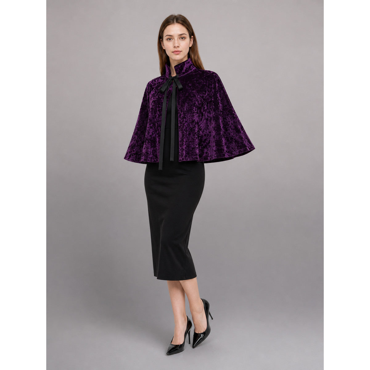 Purple Carnival Cape with Black Accents front view