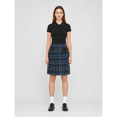 Pleated Plaid Skirt with Straps and Buckles