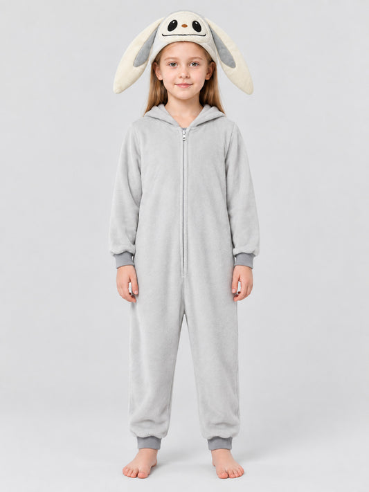 Kids' Bunny Ear Hooded Zip-Up Pajama Jumpsuit