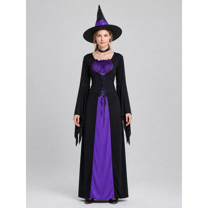 Witch Costume for Halloween: Dress, Hat, Collar on-model view