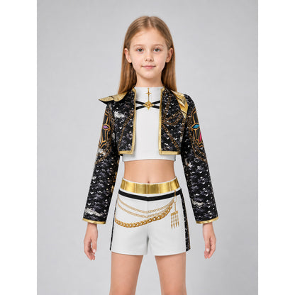 K-POP Cosplay Costume, Black and Gold Stage Set front view