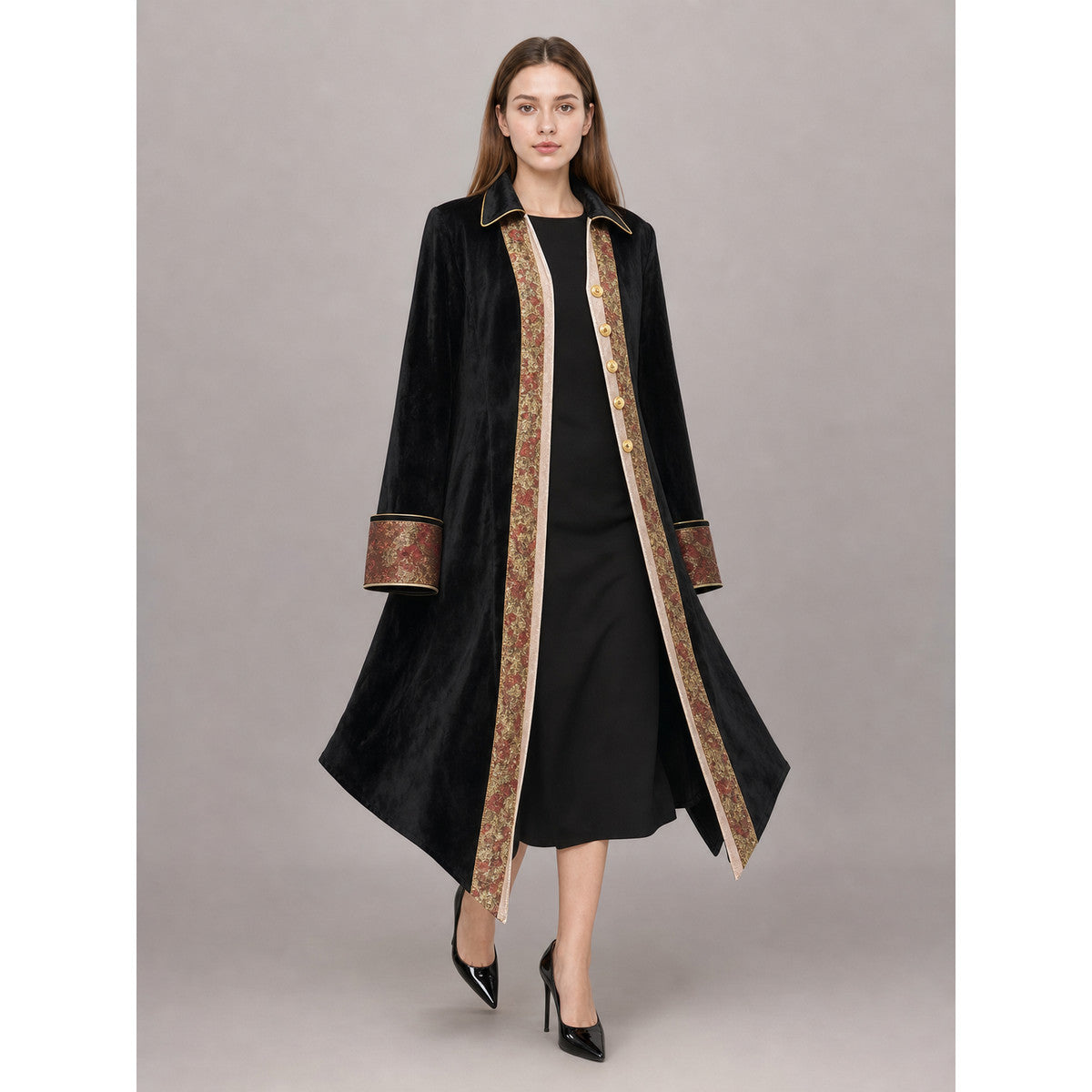 Black Carnival Tailcoat with Gold Buttons front view