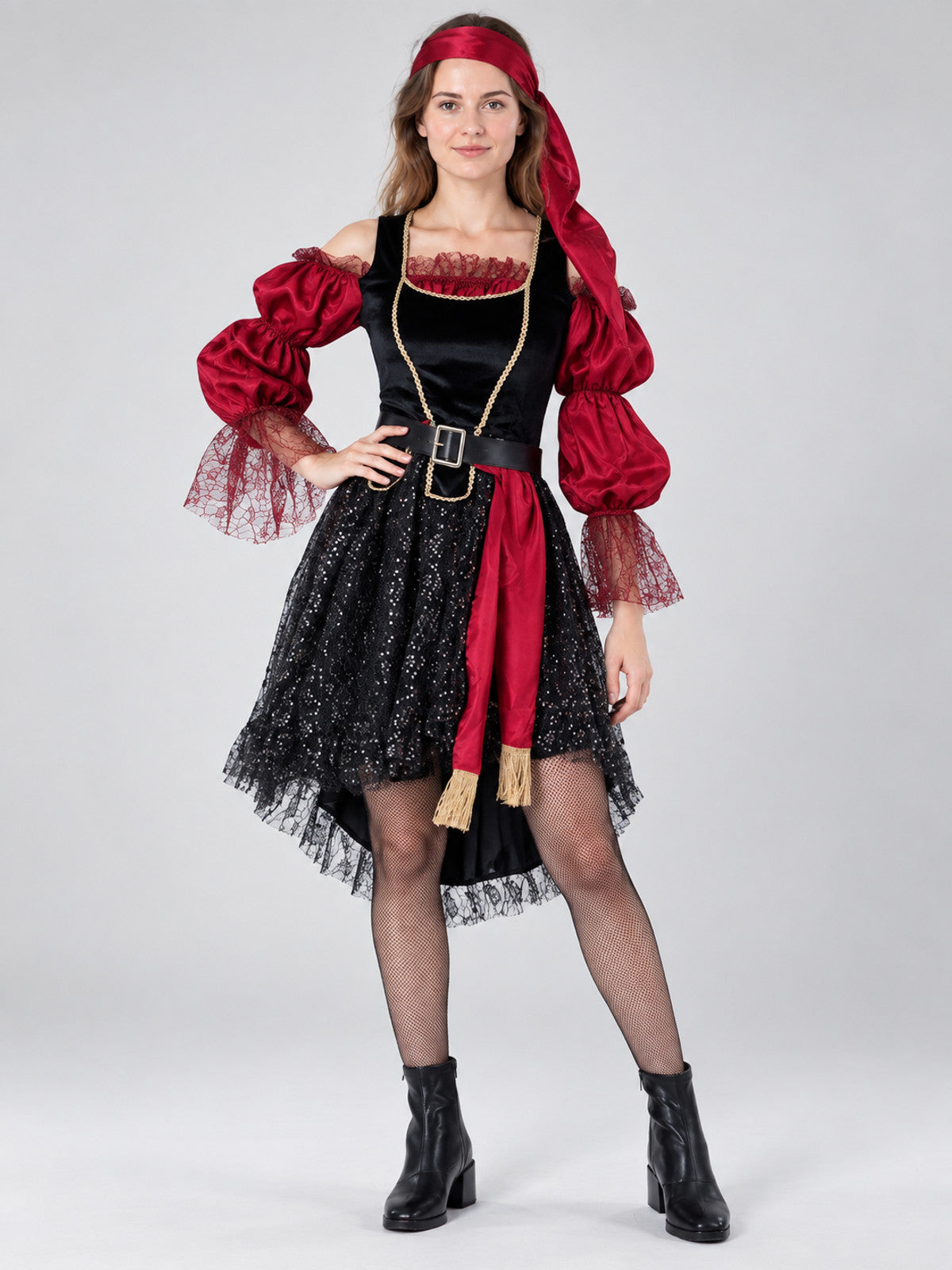 Pirate Costume with Black and Red Dress and Belt