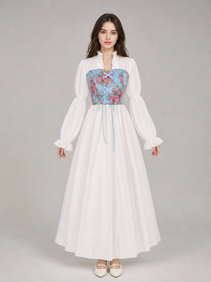 Retro Long-Sleeve Lace-Up Dress front view