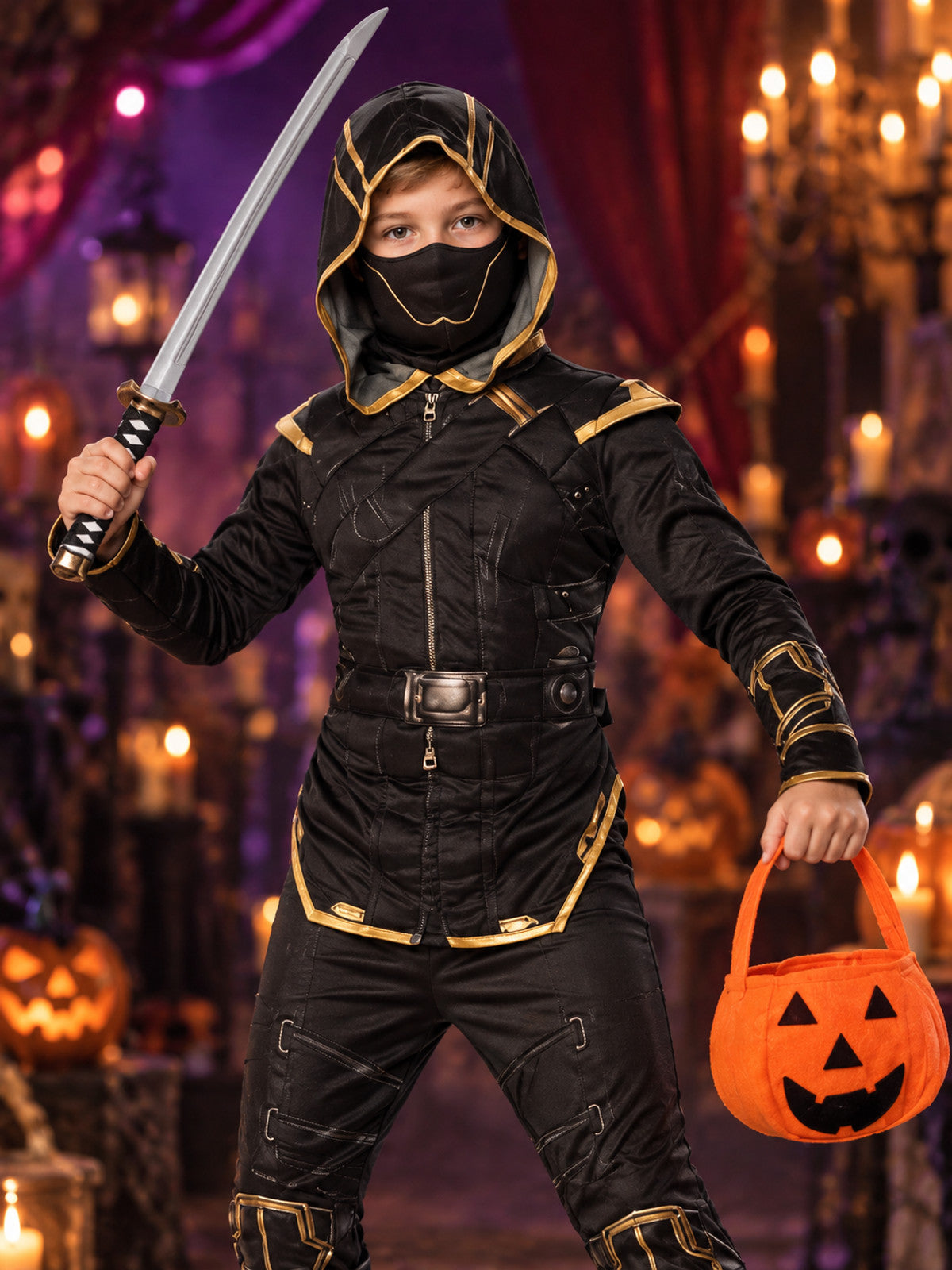 Kids' Ninja Carnival Costume Black with Mask and Sword