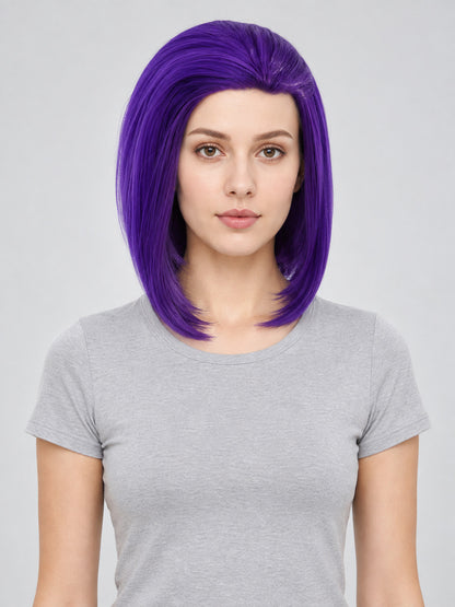 Purple Bob Cosplay Wig with Side Part on-model view