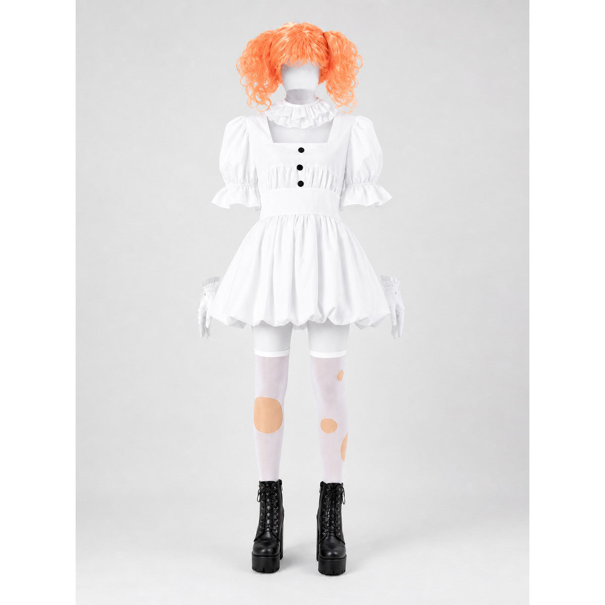 Clown Costume: Dress, Wig, and Gloves on-model view
