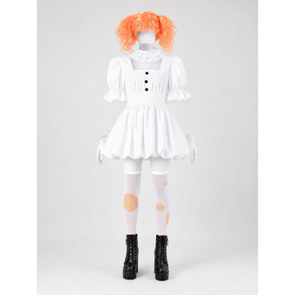 Clown Costume: Dress, Wig, and Gloves on-model view