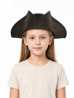 Children's Pirate Hat, Wide Tricorn Costume Accessory in Dark Brown to Black for Dress-Up Play and Pirate-Themed Parties