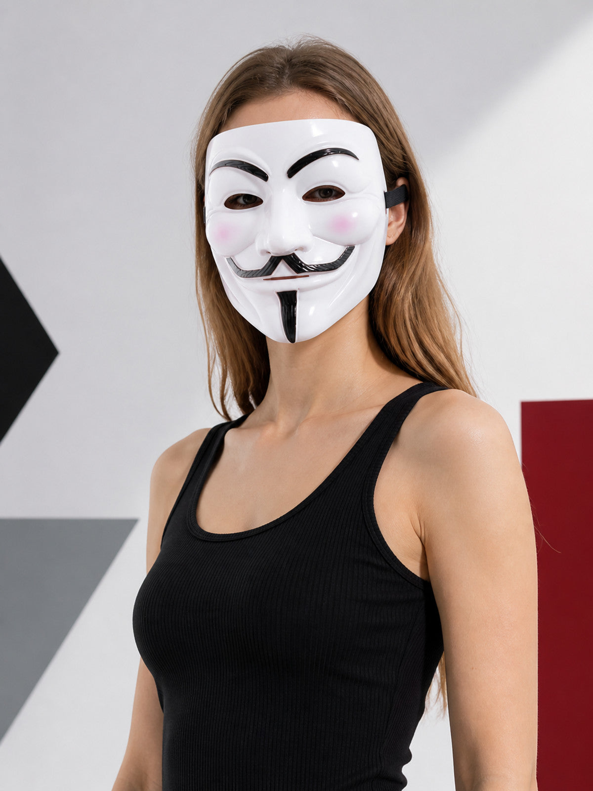 White Cosplay Mask with Mustache and Blush