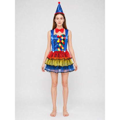 Clown Costume with Dress, Bow, and Hat