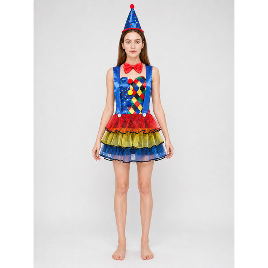 Clown Costume with Dress, Bow, and Hat