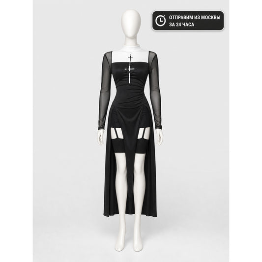 Nun-Style Carnival Costume with Headpiece main product view