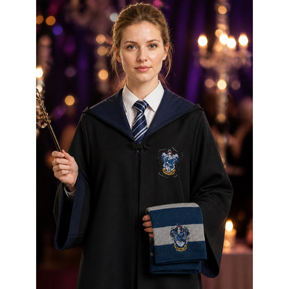 Ravenclaw-Themed Hooded Wizard Robe 3-Piece Costume Set with Tie and Scarf on-model view