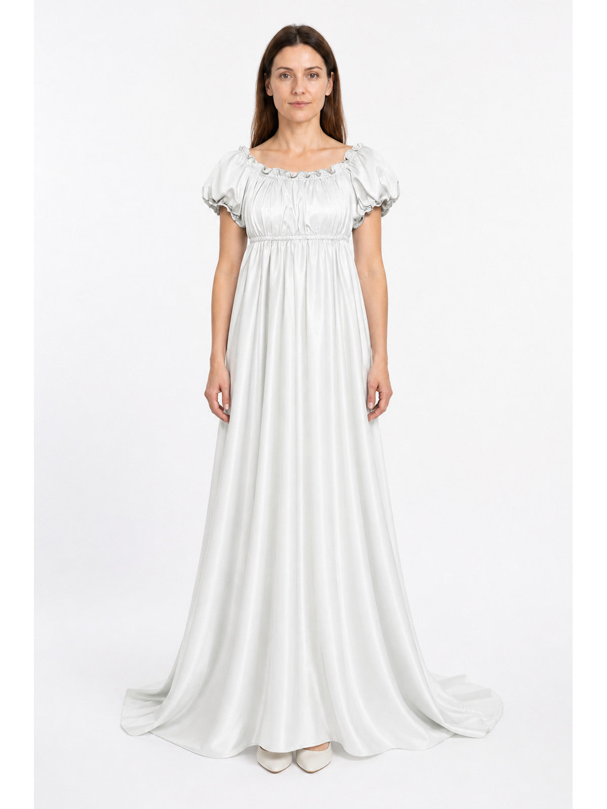 White Bridgerton-Style Floor-Length Dress with a Full Skirt main product view