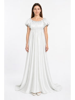 White Bridgerton-Style Floor-Length Dress with a Full Skirt