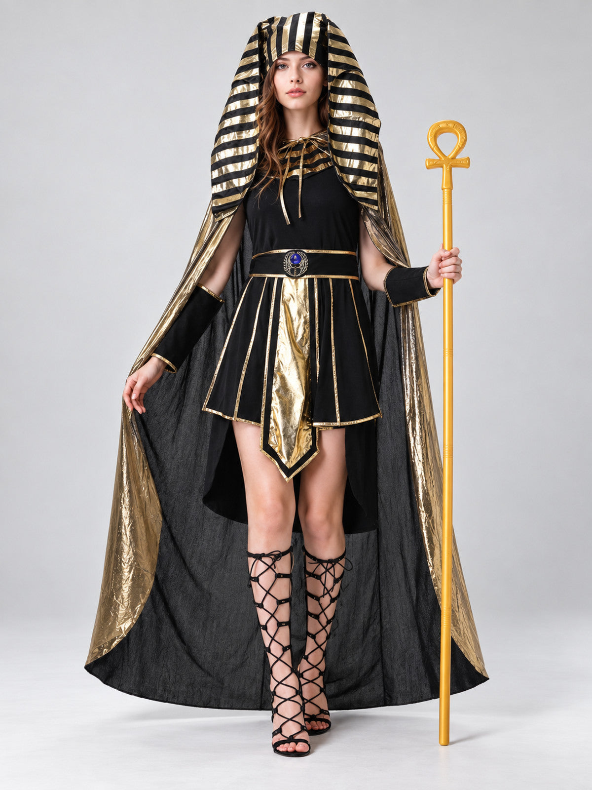 Egyptian-Style Carnival Costume with Cape on-model view