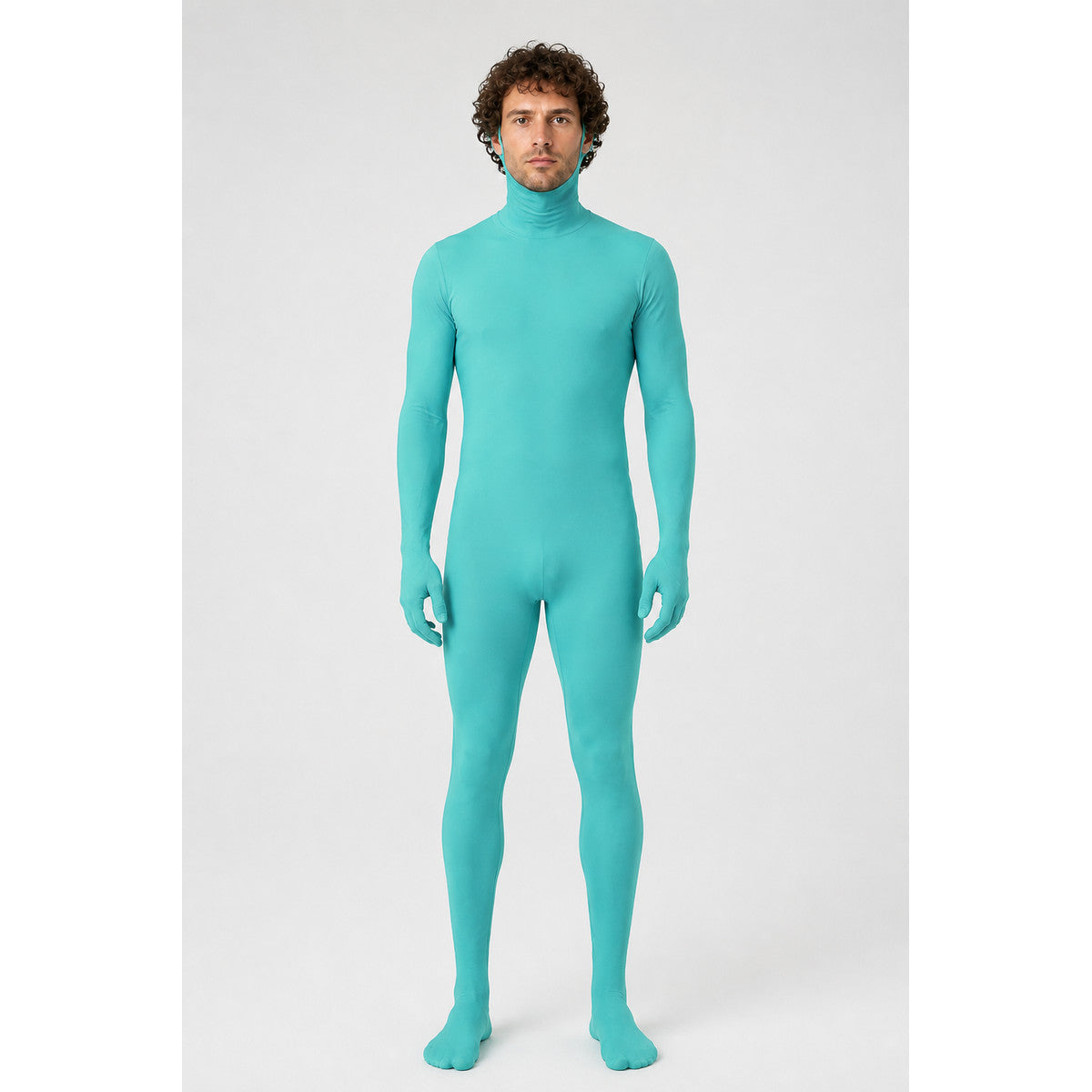 Turquoise Zentai Costume with Hood and Open Face main product view