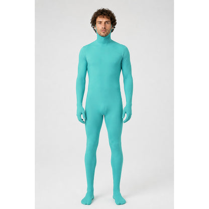 Turquoise Zentai Costume with Hood and Open Face main product view