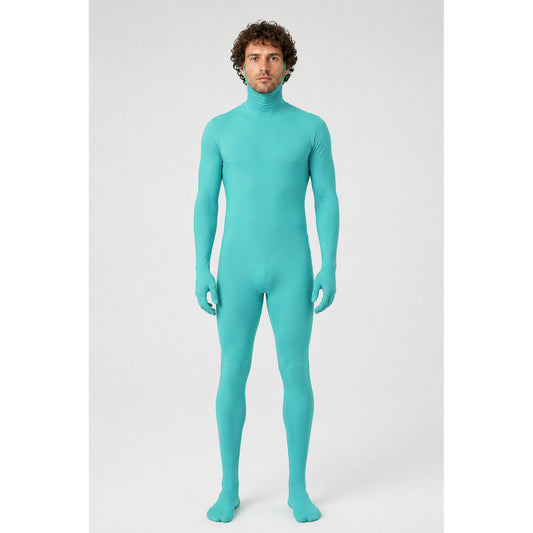 Turquoise Zentai Costume with Hood and Open Face main product view